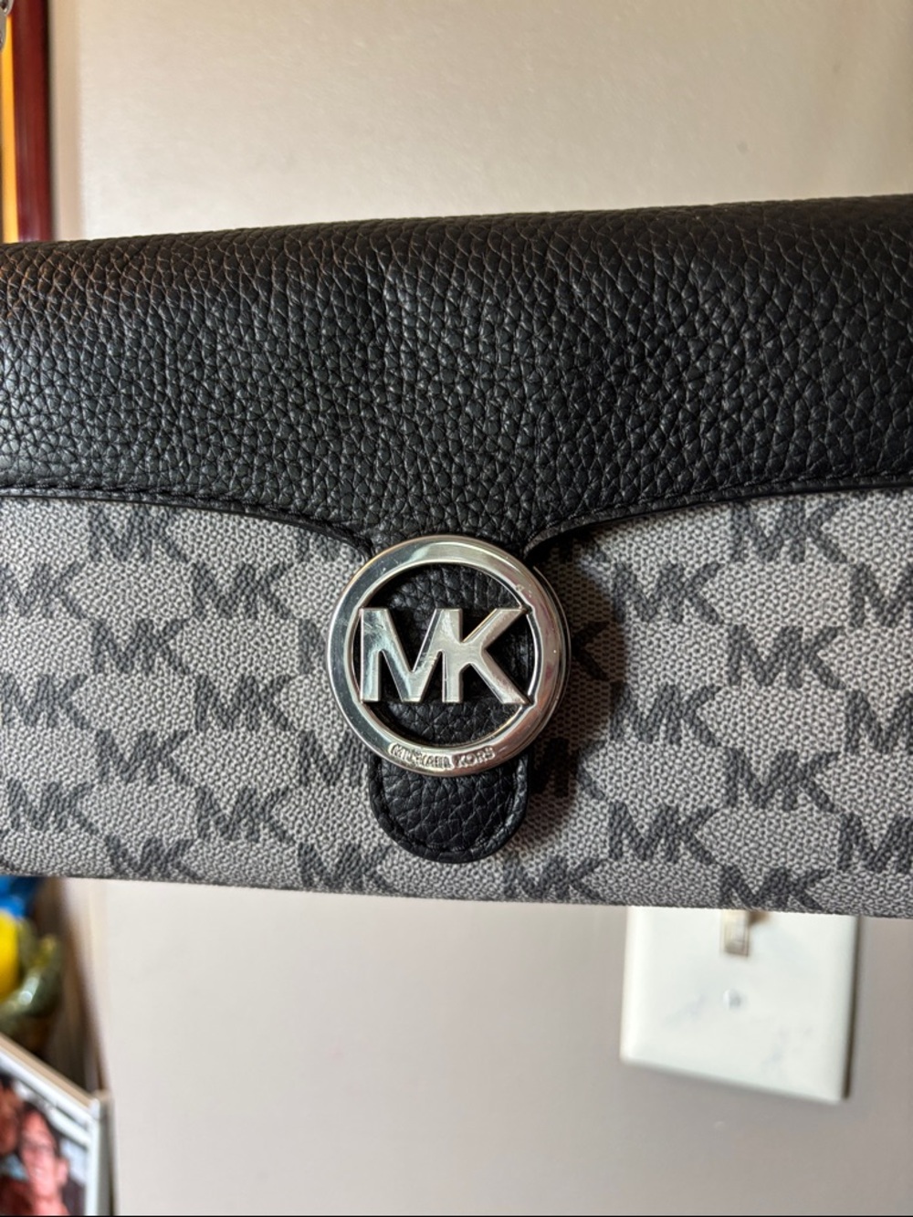 Michael Kors Black and Gray MK Logo Chain Crossbody Bag - Picture 2 of 5